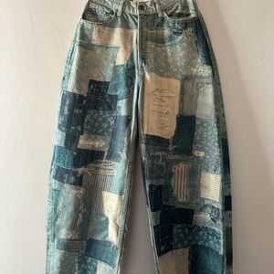 NWOT - Free People Illusions Patchwork Barrel Leg Jeans- -Size 24